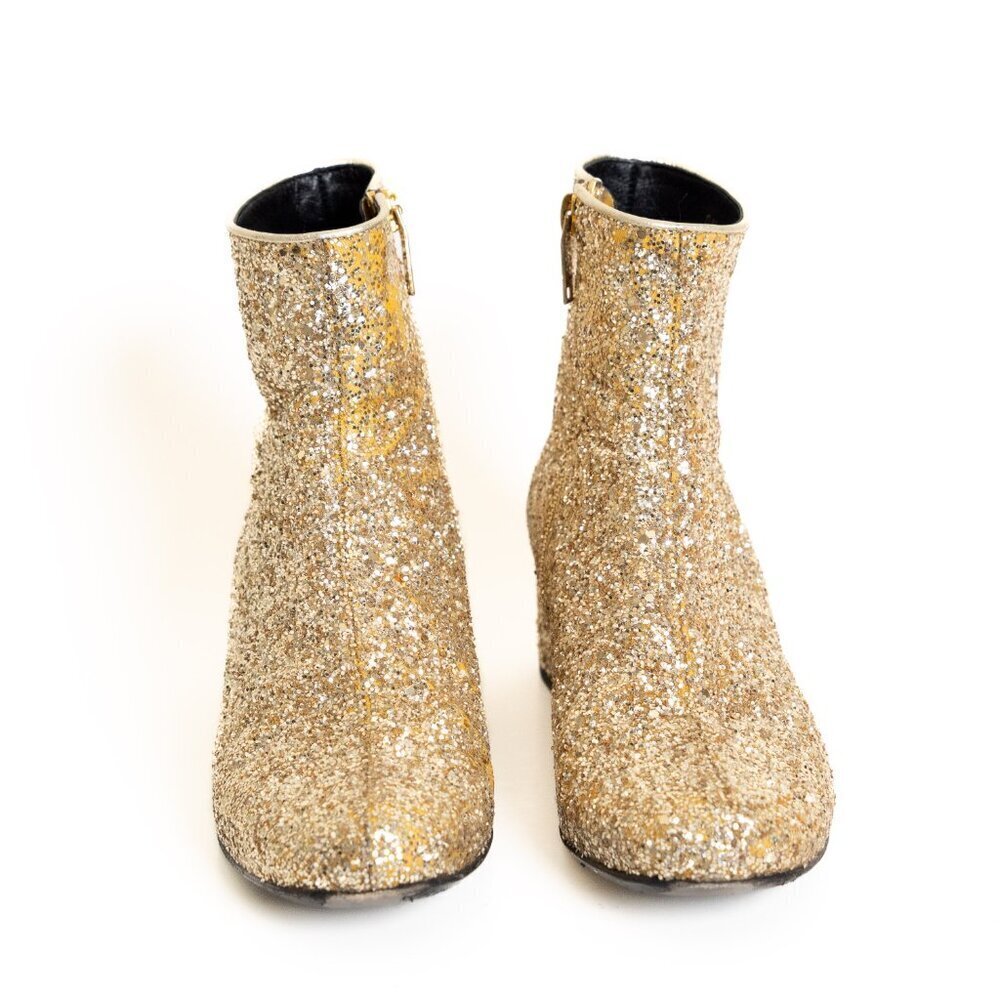 Saint Laurent Babies Gold Glitter Block Heel Ankle Boot EU 36 Authentic COA - Picture 3 of 16